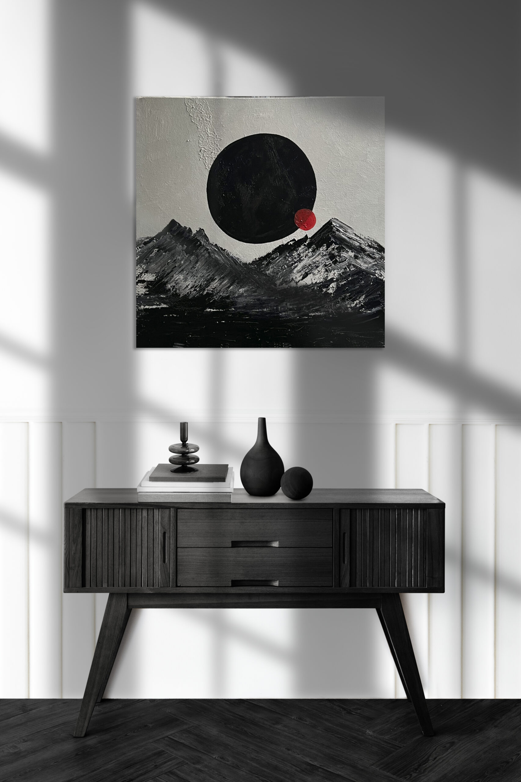 Vase on a wooden sideboard table